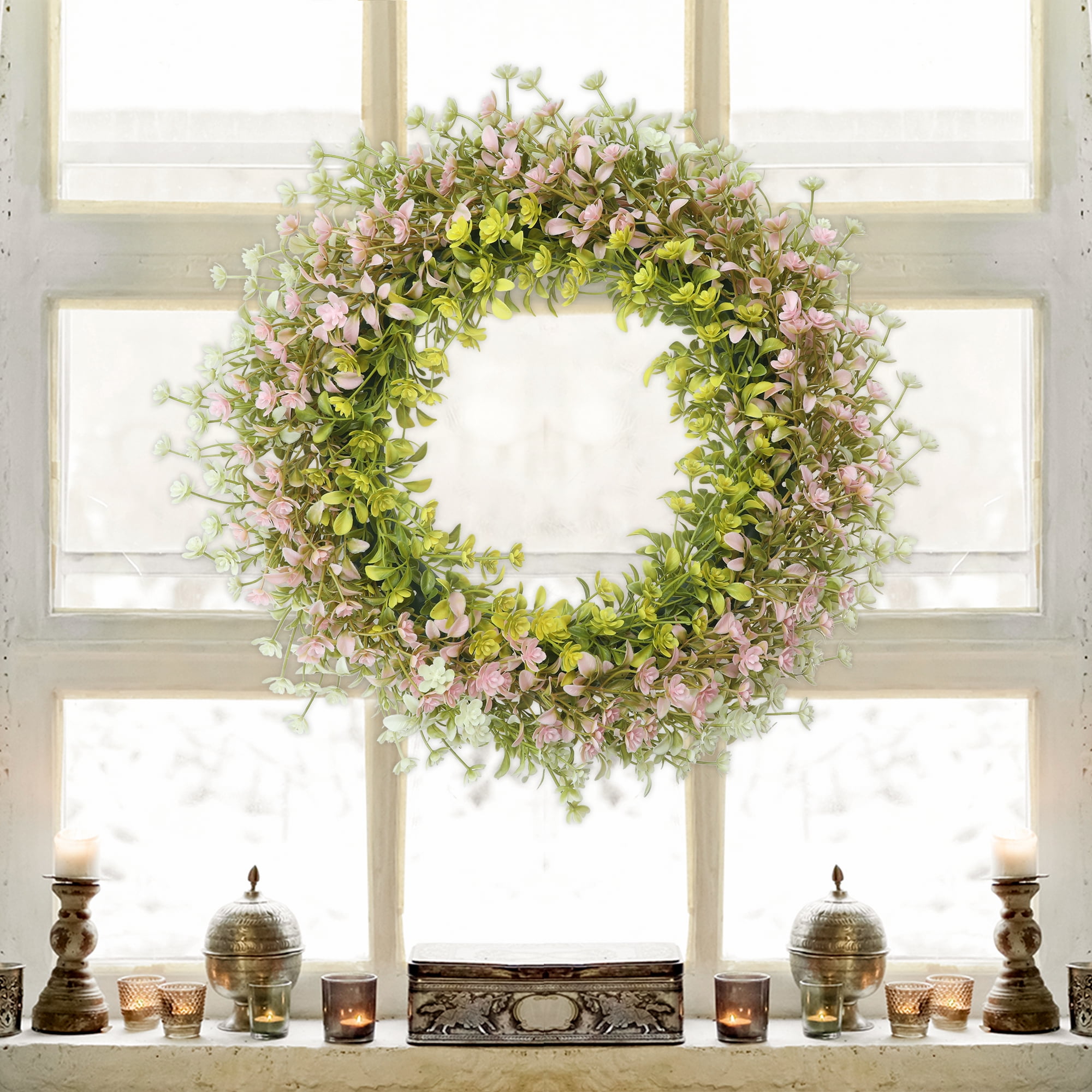 Unique Bargains Eucalyptus Wreaths for Front Door Artificial Decorations Wreaths Pink