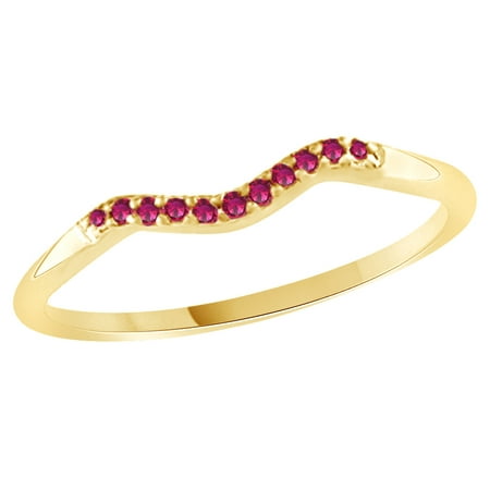 Ruby Gold Wedding Bands - Round Cut Simulated Ruby Curved Wedding Band Ring In 14k Yellow Gold Over Sterling Silver