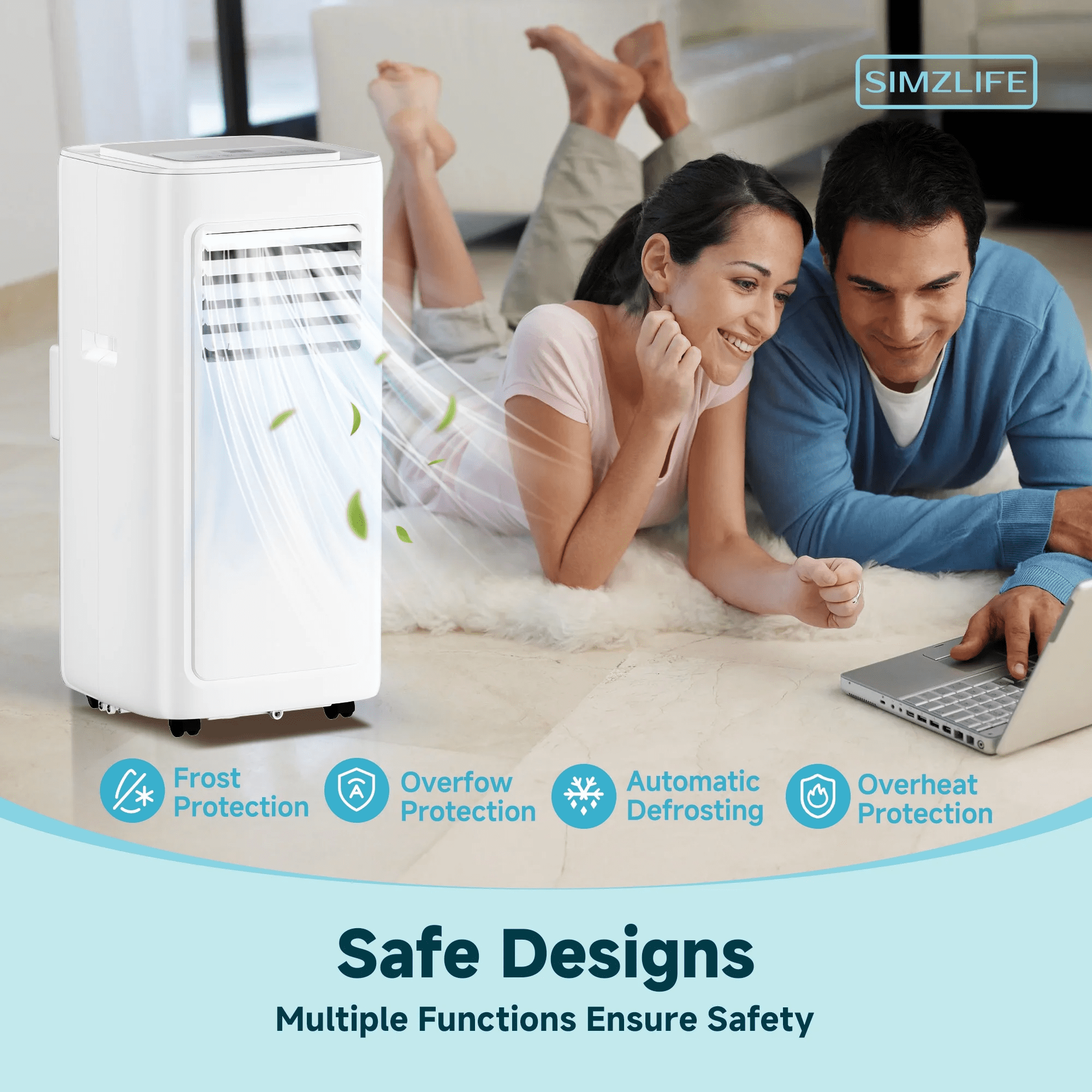 Simzlife 14,000 BTU Portable Air Conditioner - Indoor Portable Air Cooler with Remote Control, White