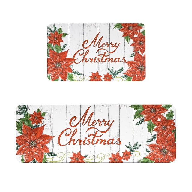 Christmas Kitchen Carpet (2 Pieces) Merry Christmas Kitchen Carpet Washable Cushion Comfortable Kitchen Carpet Set