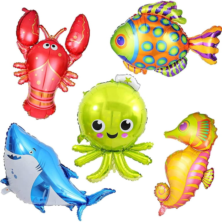 4 Pcs Dolphin/Fish Shape/Shark Foil Balloons (2 Dolphin +2Shark fish)  Balloons For Decoration (Aqua Theme 10)