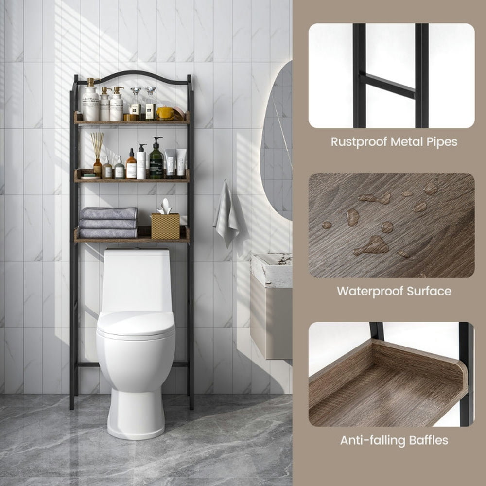 Finihen Toilet Storage Rack, Storage Shelf, 3-Tier Over-The-Toilet Bathroom Spacesaver Storage Rack, for Bathroom, Black