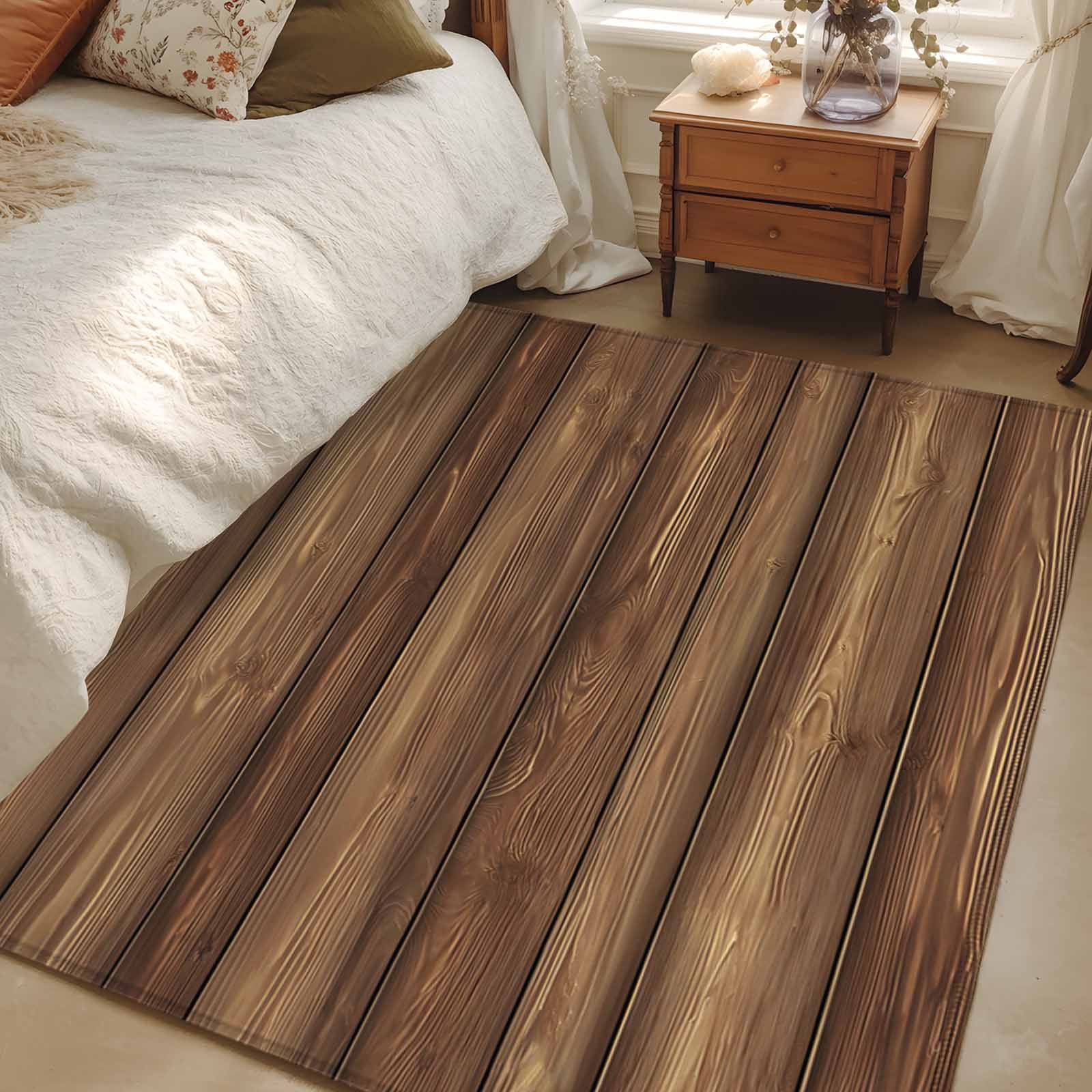Farm Brown Wood Grain Area Rugs 3x5 ft Country Style Rustic Wooden Texture Washable Rug Non Slip Indoor Carpet Absorbent Floor Mat for Living Room Bedroom Dining Room