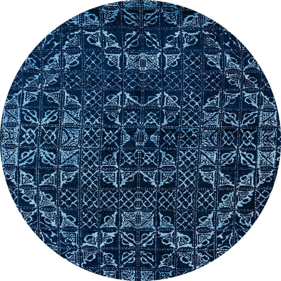 Ahgly Company Machine Washable Indoor Round Abstract Night Blue Area Rugs, 7' Round