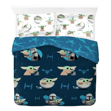 Star Wars The Mandalorian 5 Piece Queen Size Comforter Set - Baby Yoda Bedding