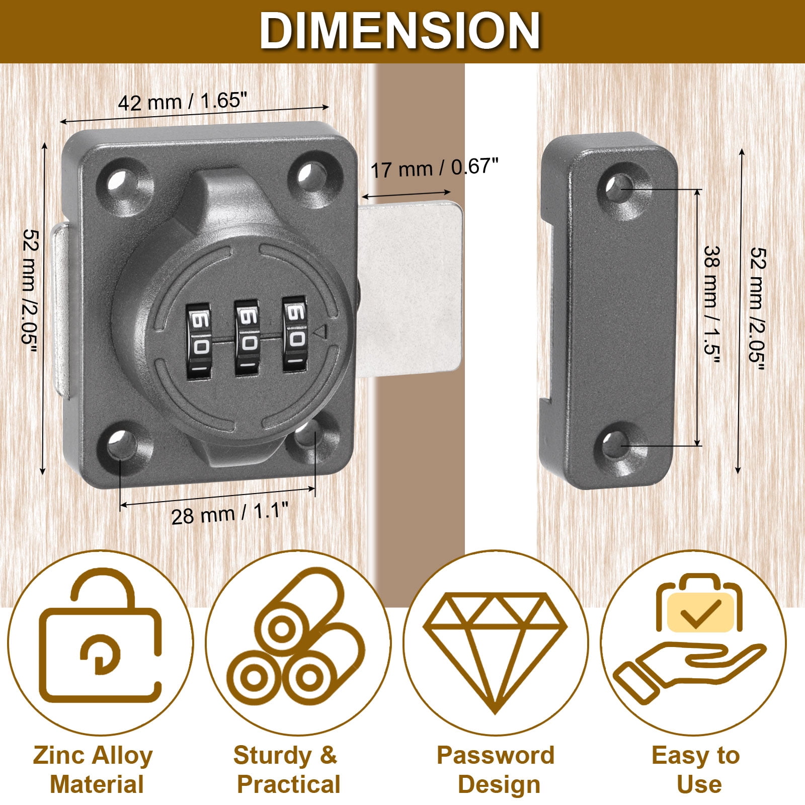Combination Cabinet Latch,Mechanical Keyless Password Lock with Screw Grey 2 Pcs