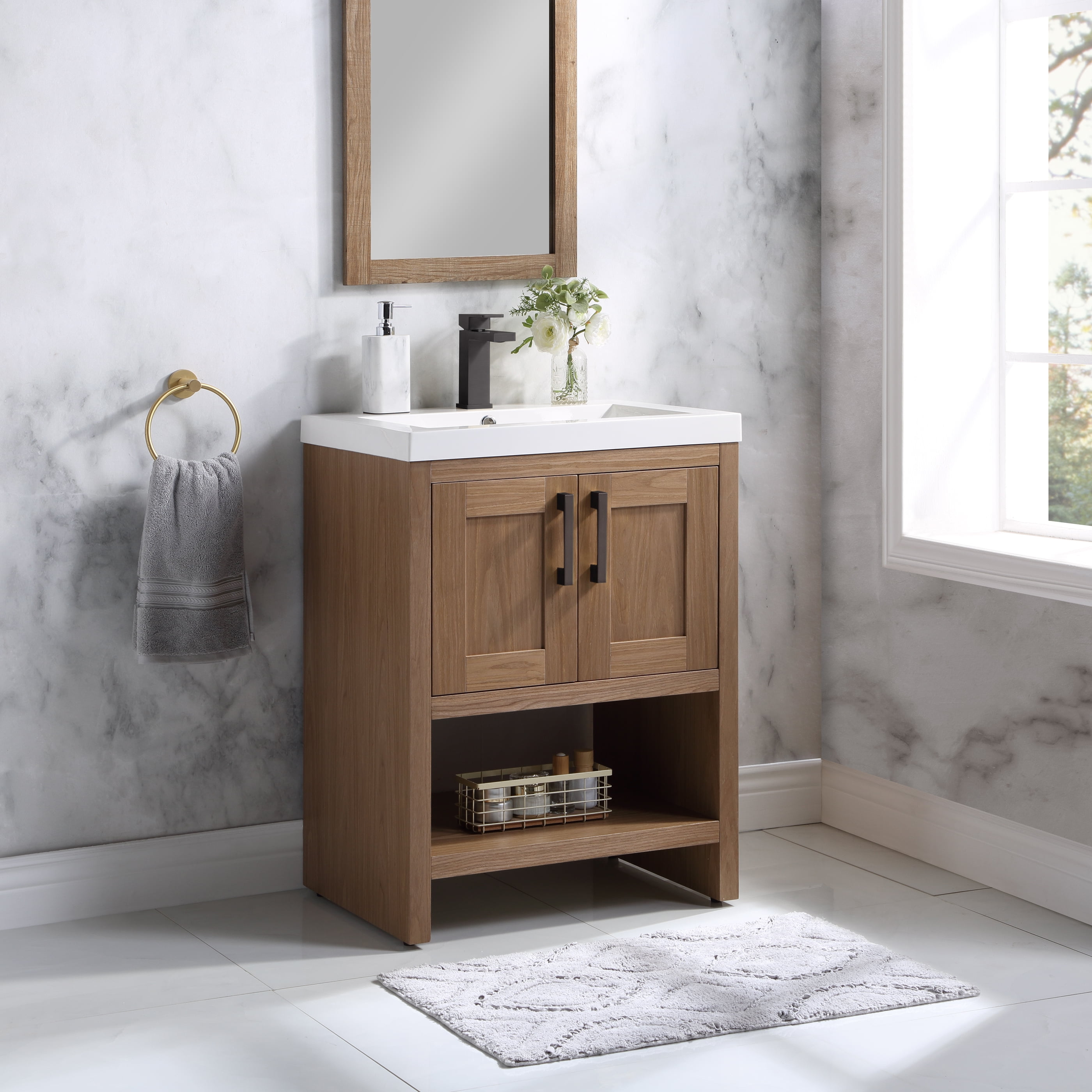 Better Homes Gardens Farmhouse 24.5 inch Walnut Single Sink