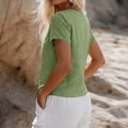 thumbnail image 5 of Nooxsoe Women’s Tailored Slim Fit Cotton Linen Shirts V Neck Collarless Short Sleeve Full Wooden Button Front Curved Hem Lightweight Gauze Top for Office Work Summer Beach Vacation Outfits Green 3XL, 5 of 5