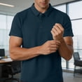 thumbnail image 6 of Men's Business Casual Polo Shirt, Waffle Knit Short Sleeve Breathable Top for office & Summer Size M-4XL Navy, 6 of 8