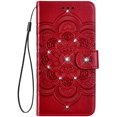 thumbnail image 2 of Case for Xiaomi Redmi Note 9 Pro/Note 9 Pro Max/Note 9S Wallet Case,Embossed Mandala Bling Diamond PU Leather Flip Case with Card Holder Strap Magnetic Bumper Cover + Dust Plug & Stylus Case,Red, 2 of 5