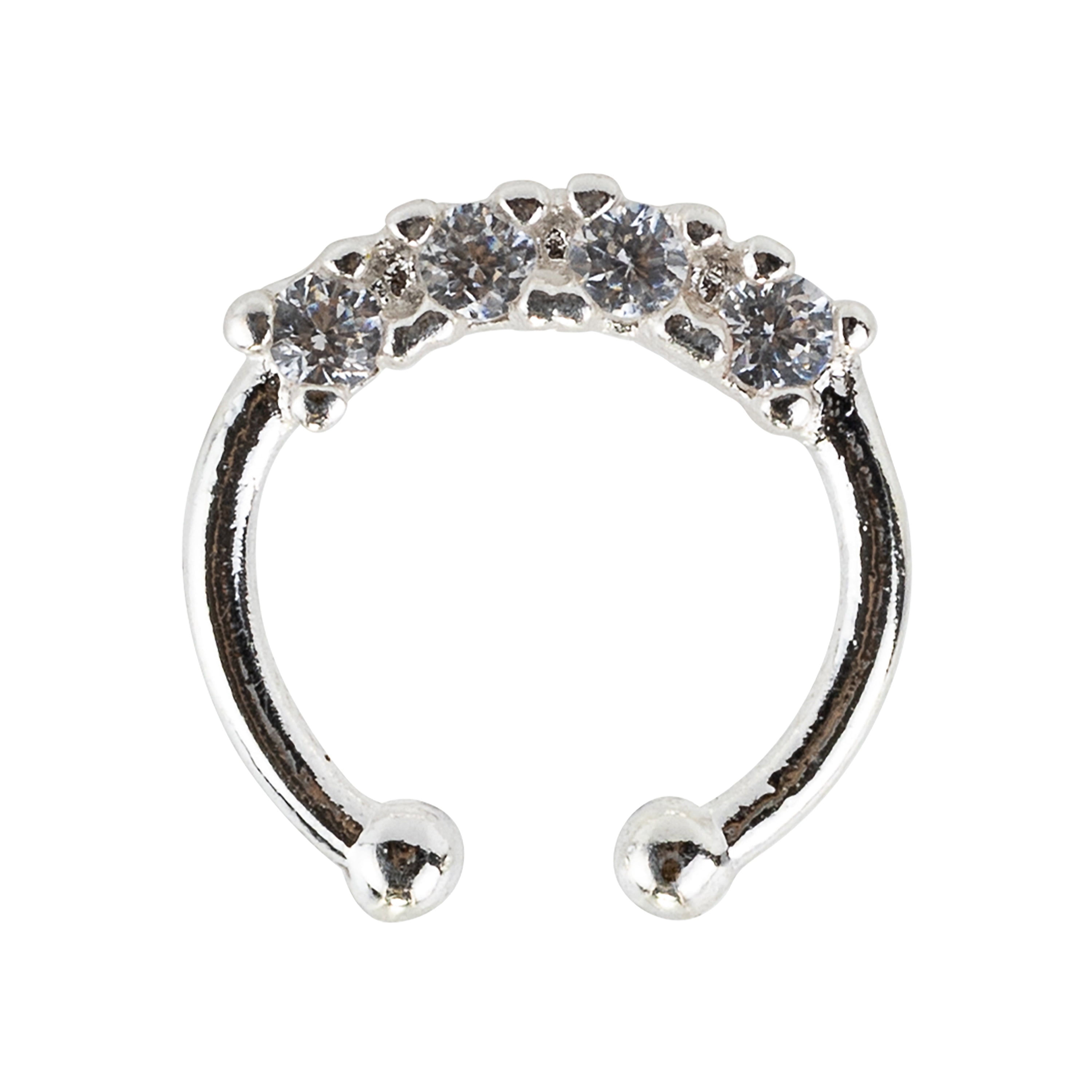 Claire's Women's Silver Crystal Faux Hoop Nose Ring, Stainless Steel, 1