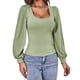 thumbnail image 1 of Camiseta de Larga con Cuello Cuadrado para Mujer, Elegante y Ajustada, Top Informal. Verde XL, 1 of 10