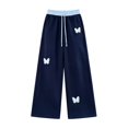 thumbnail image 2 of XXWXYD Girls Wide Leg Sweatpants Butterfly Embroidery Casual Loose Trousers Elastic Drawstring Waist Soft Knit Pants with Pockets for Cute Girls School, 2 of 4
