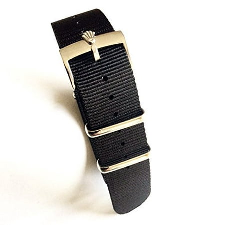20mm Nato Nylon Replacement Watch Strap Band Black with Polish Rolex Buckle Fit Rolex Diver Submariner GMT