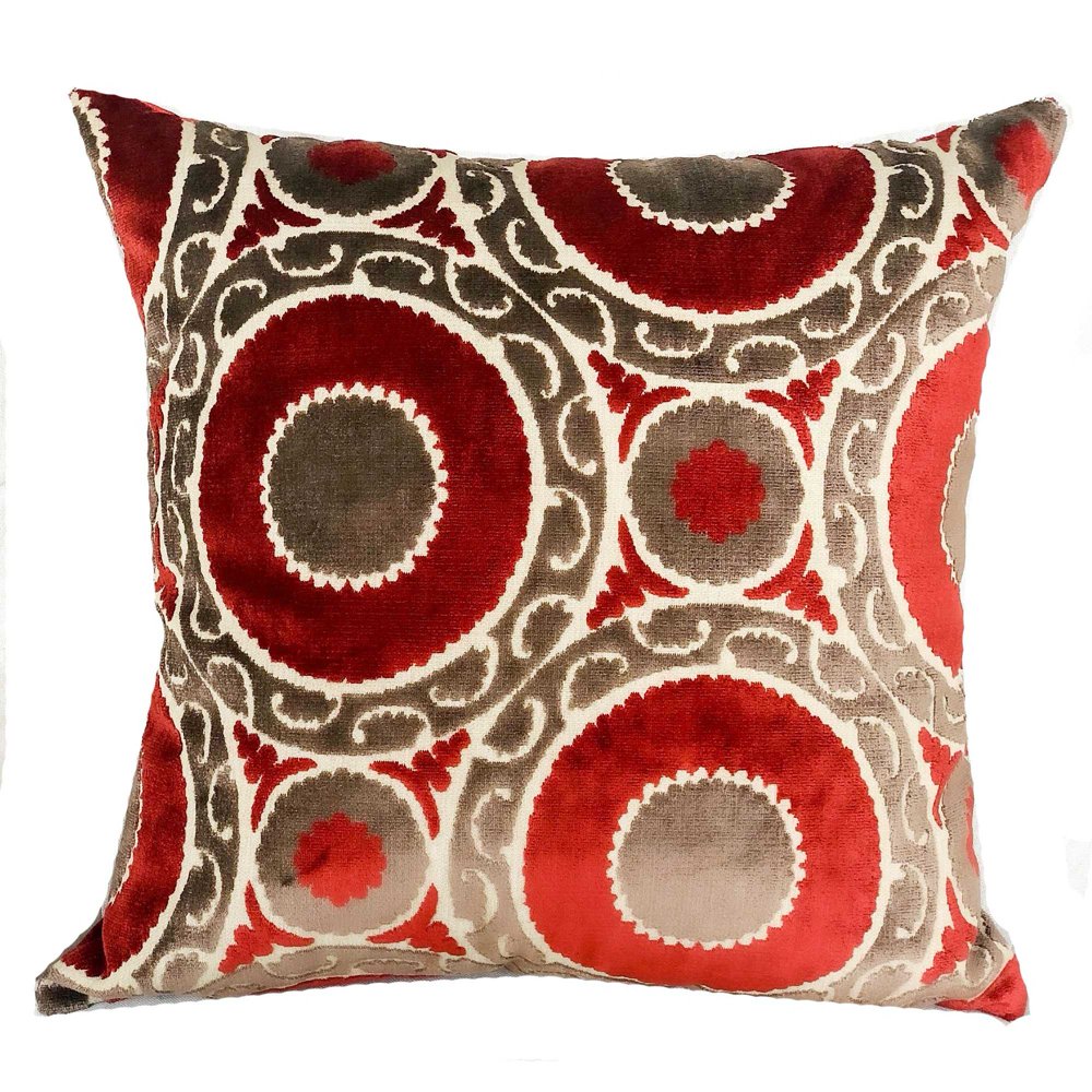Red and Brown Handmade Luxury Pillow 16in x 16in