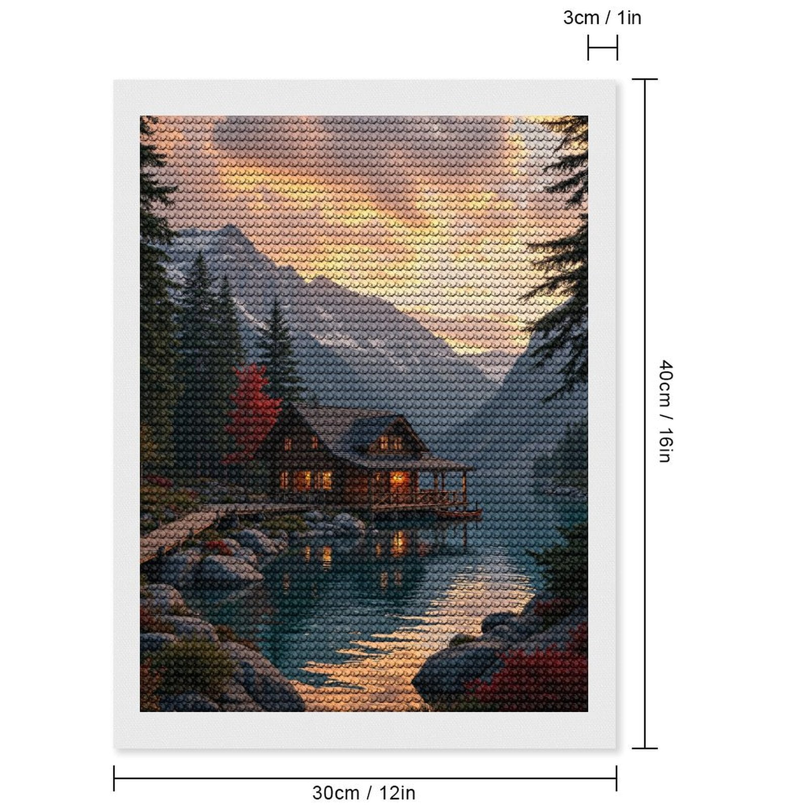 Diamond Art Kits for Adults, Cabin Lake Sunset Mountain Serenity 5D Diamond Painting Kits for Adults Beginners, DIY Full Drill Diamond Painting, Gem Art and Crafts 12x16