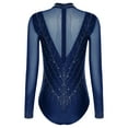 thumbnail image 2 of Zaldita Women Rhinestone Gymnastics Leotards Ballet Dance Leotard Long Sleeve Figure Skating Bodysuit Navy Blue M, 2 of 5