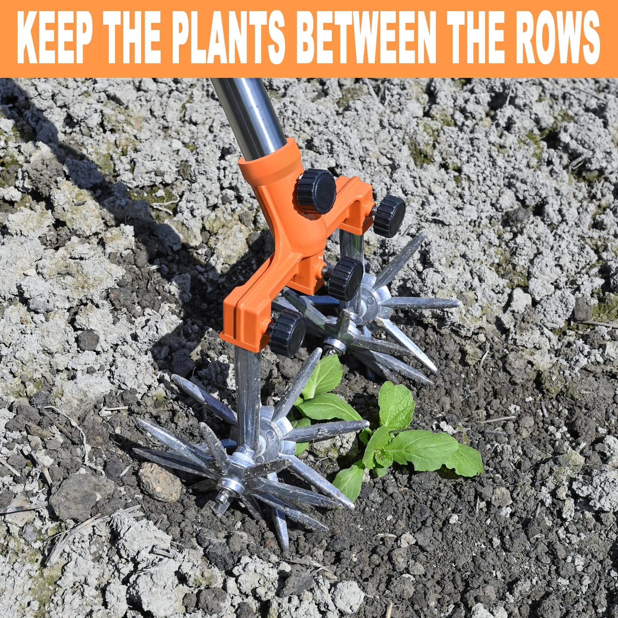 Rotary Cultivator Garden Tiller Adjustable Stainless Steel Poles Hand For Soil Mixing Or Reseeding Grass Lawn Total Length 57 Inch