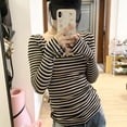 thumbnail image 5 of BUYISI Vintage Classic Striped Long Sleeved T-Shirt Autumn Elegant Tops Women Clothing Black M, 5 of 9