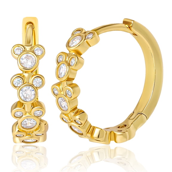 Disney Mickey Mouse Endless Hoop Earrings, Gold Flash-Plated Cubic Zirconia