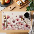 thumbnail image 2 of Pink Flowers Placemats Set of 12, Spring Watercolor Botanical Floral Beige Placemats for Dining Table, Place Mats for Kitchen Tabletop, Waterproof Wipeable Dining Table Mats Set, 2 of 9
