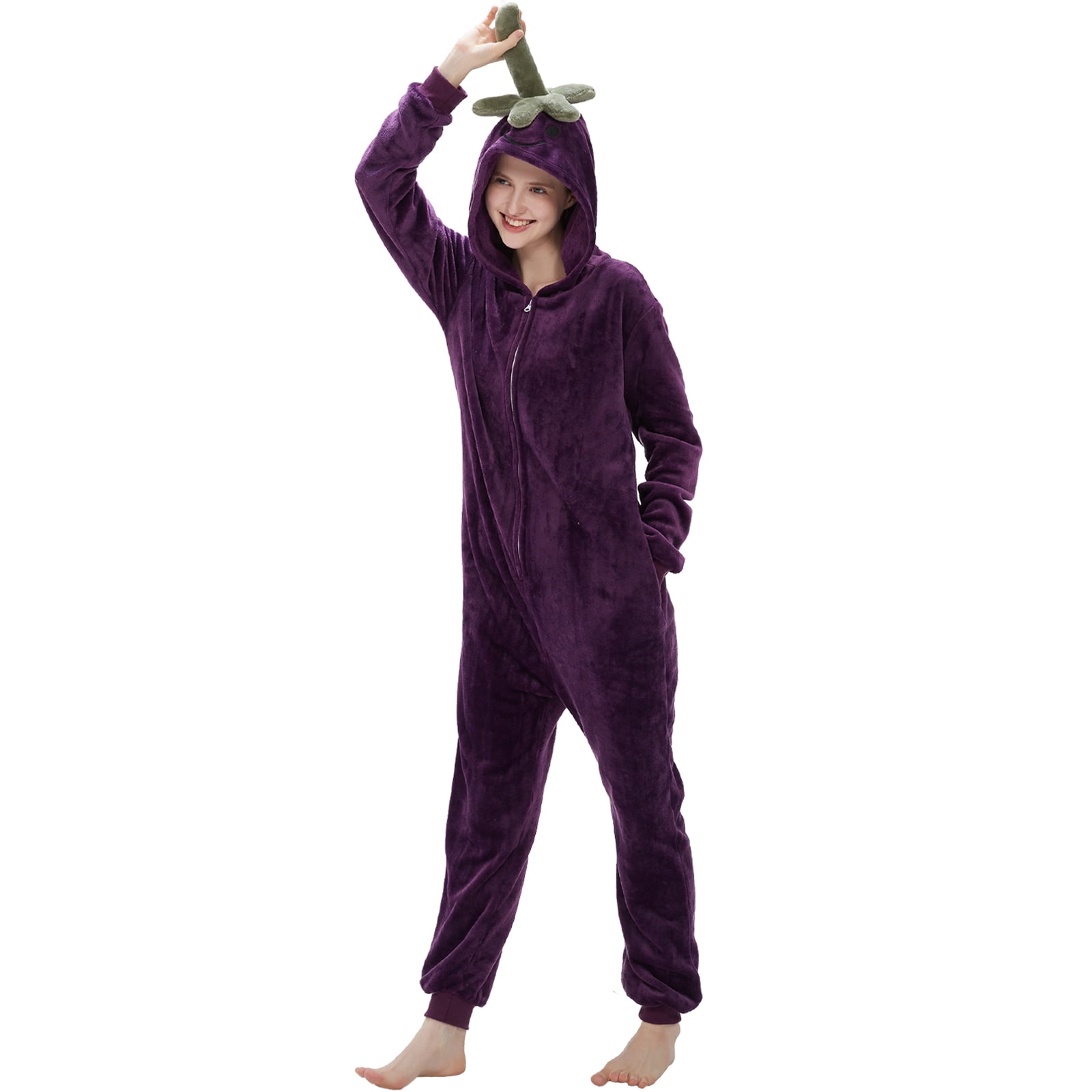 SWEETXIN Adult's Eggplant One-Piece Holiday Family Pajamas Halloween Costume Suit for Women and Men Jumpsuit SizeXL
