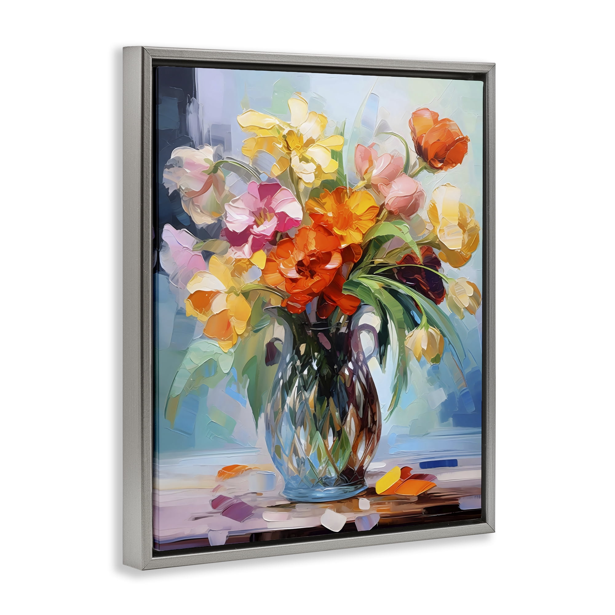 Stupell Industries Dreamy Bouquet of Vibrant Blooms Gray Framed Floater Canvas Wall Art, design by Creative Studio