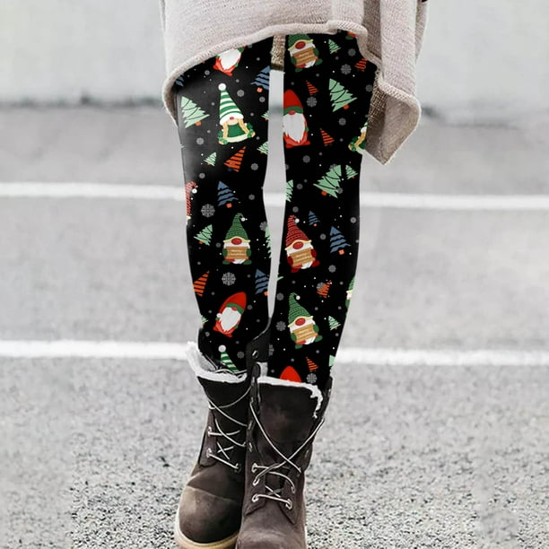 MKLEKYY Leggings deportivos para mujer, leggings para entrenamiento, pantalones con estampado navideño de bloques de color, leggings suaves y elásticos