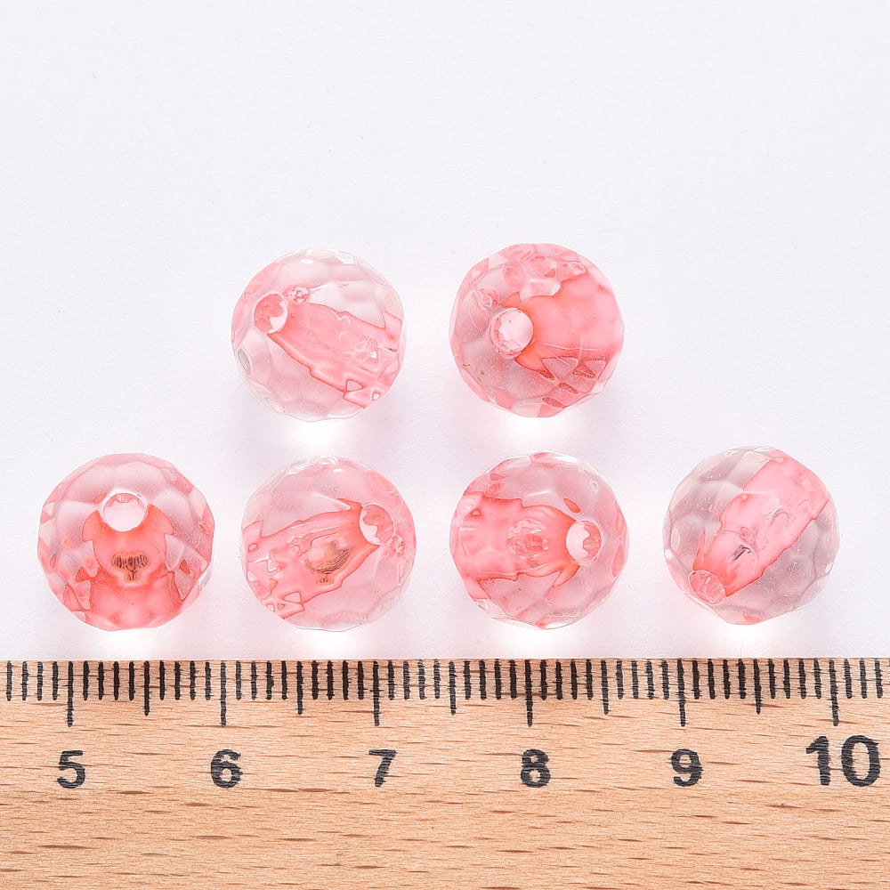 Transparent Acrylic Beads Round Faceted Light Coral 6x5.5mm Hole: 1.4mm 4160pcs/500g