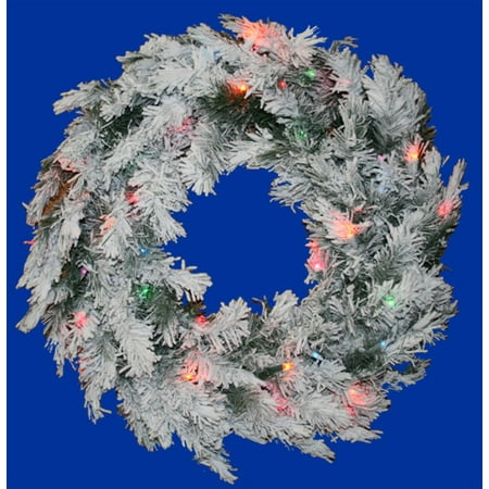 Vickerman 36" Prelit Flocked Alaskan Artificial Christmas Wreath - Multi Dura Lights