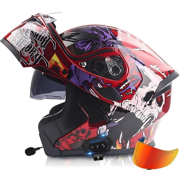 Bluetooth Modular Motorcycle Helmet for Adults - DOT Approved Full Face Flip Up Anti-Fog with Built-in Dual Speaker Microphone for Men and Women