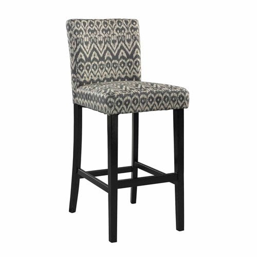 Linon Morocco Full Back Wood Bar Stool, 30" Seat Height, Black Finish with Driftwood Fabric(Set of 2)
