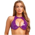 thumbnail image 1 of Oyolan Womens Shiny Patent Leather Halter Bra Backless Cut Out Design For Party Clubbing Purple M, 1 of 5