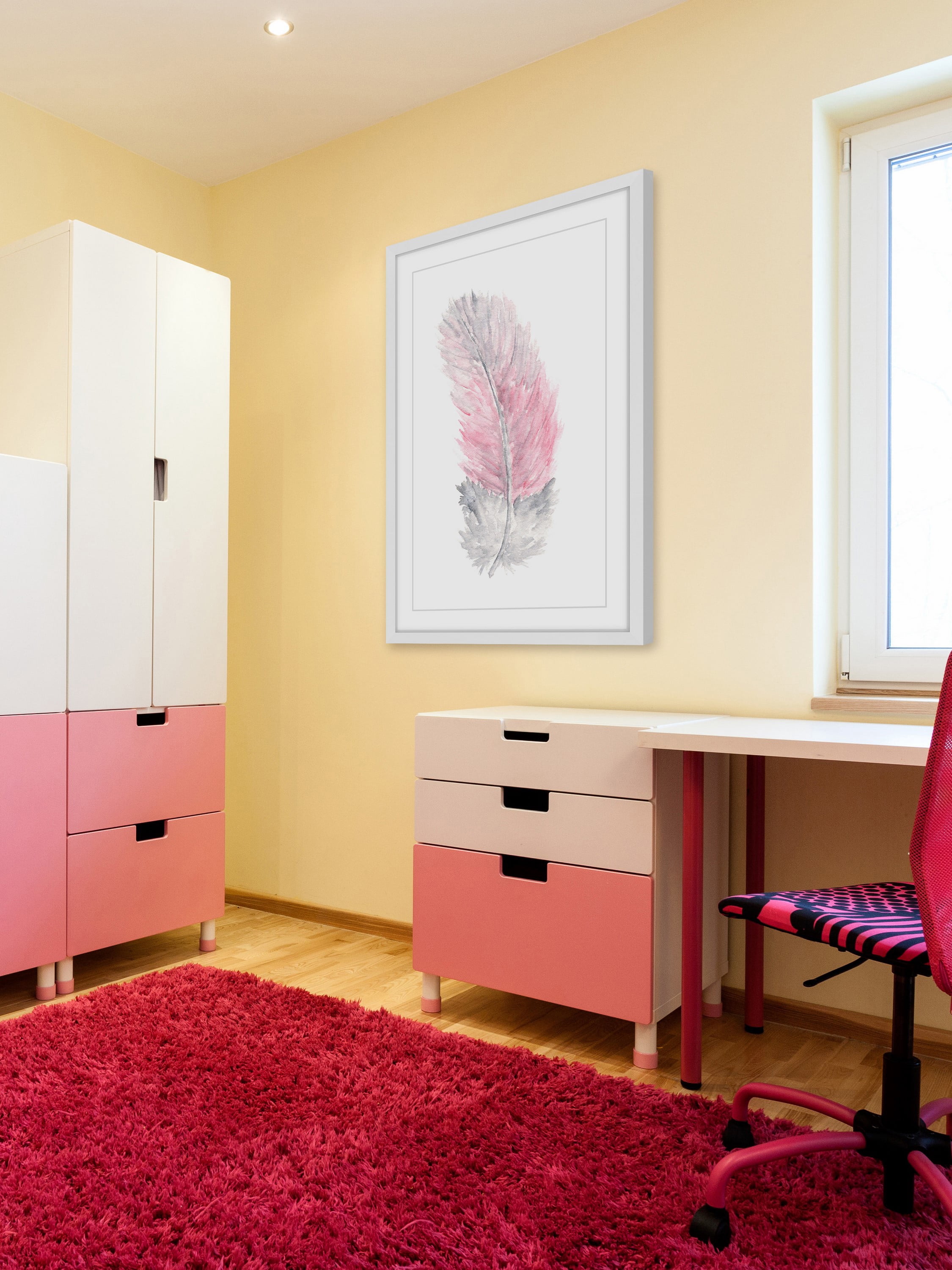 "Pink Feather" Framed Painting Print