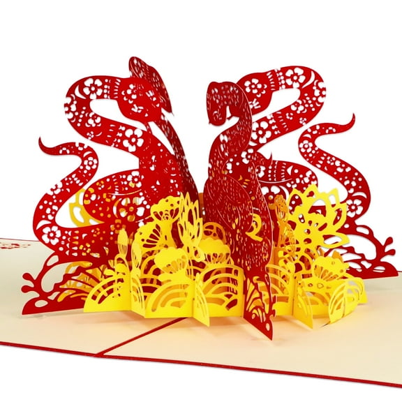 WaaHome Chinese New Years Cards 2025-3D Pop Up Cards Year of The Snake Greeting Cards Lunar New Year Cards for Kids Family Friends Spring Festival Happy Chinese New Year Gifts Cards with Envelope