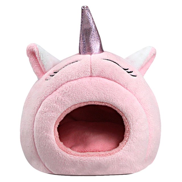 Unicorn Shape Hamster Hideout Plush Warm House Bed for Chinchillas Mice Rabbit