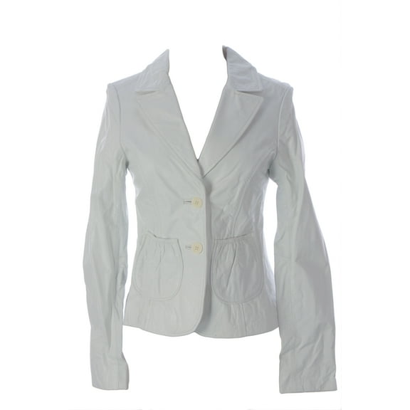 Doma by Luciano Abitboul Women's Two-Button Leather Blazer Jacket Sz Medium White