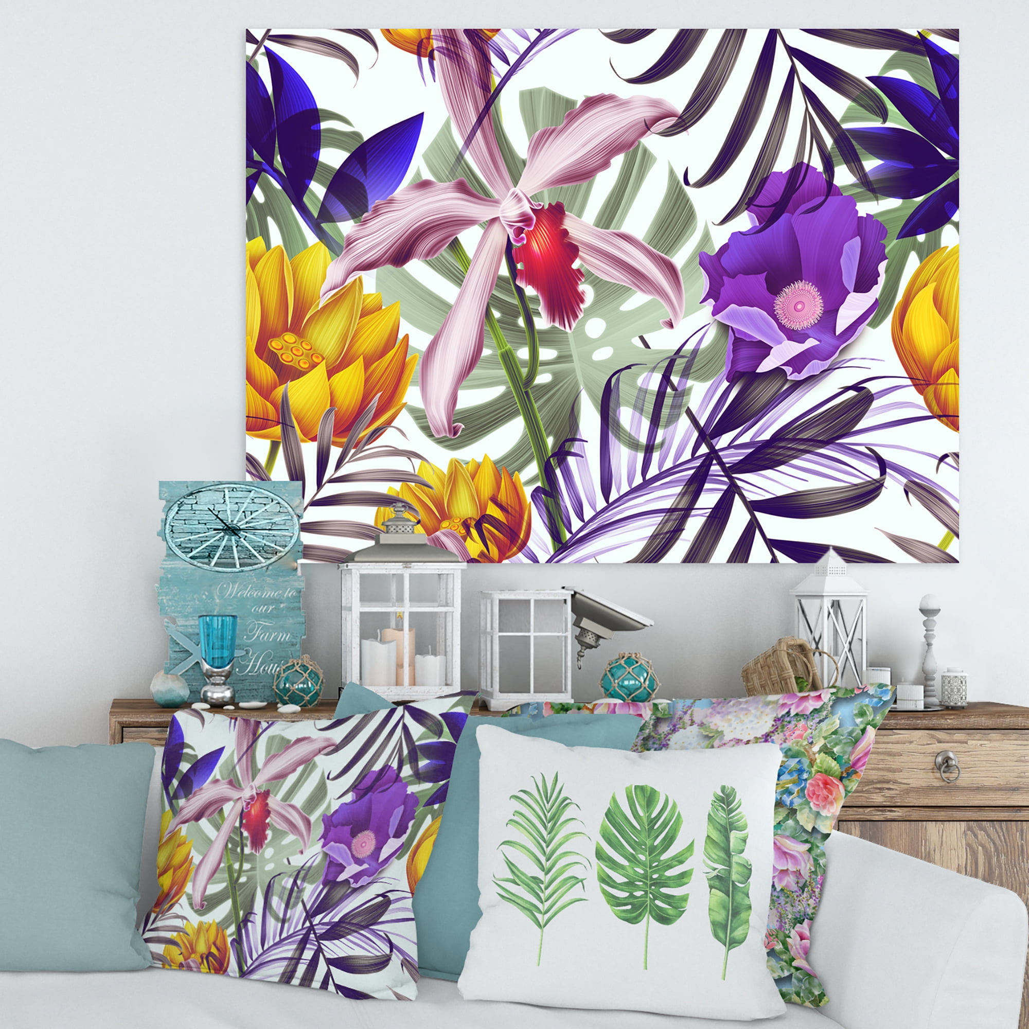 VIntage Tropical Flowers IX 12 in x 8 in Painting Canvas Art Print, by Designart
