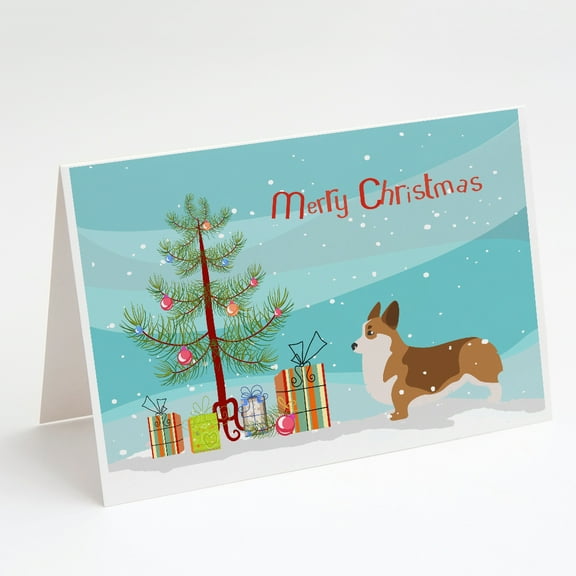 Corgi Merry Christmas Tree Greeting Cards and Envelopes Pack of 8