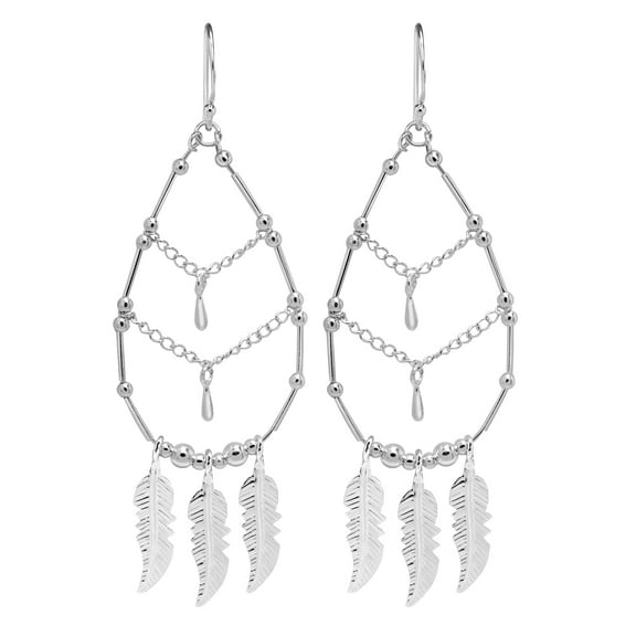 AeraVida Intricate Teardrop and Feather Sterling Silver Chandelier Dangle Earrings