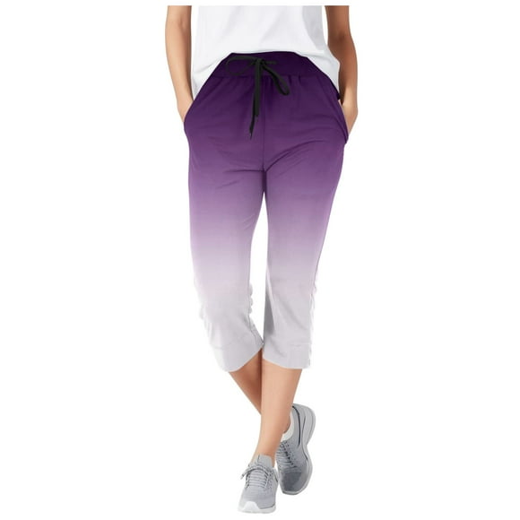 Women Slacks Casual Solid Color Elastic Waist Pants with Pockets Mid Long Length Trousers Leather Pants for Women Purple XXL