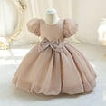 thumbnail image 5 of Jalioing Bubble Sleeve Princess Dress for Kids Girl Bow Ruched Puffy Dresses Birthday Party Baby Girls Skirts (6-7 Years, Khaki), 5 of 5