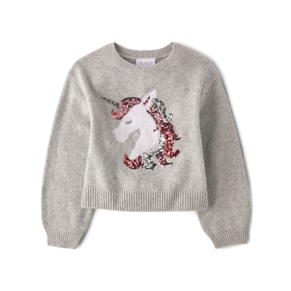 The Children's Place Girls Sequin Graphic Sweater with Long Sleeves, Sizes XS-XXL