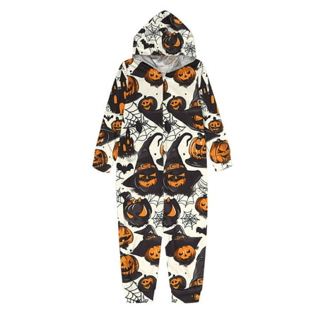 

Kalauyu Boys Girls Halloween Matching Family Sleepwear Fashion Print Hooded Long Sleeve Romper Pjs Family Outfit Family Outfit