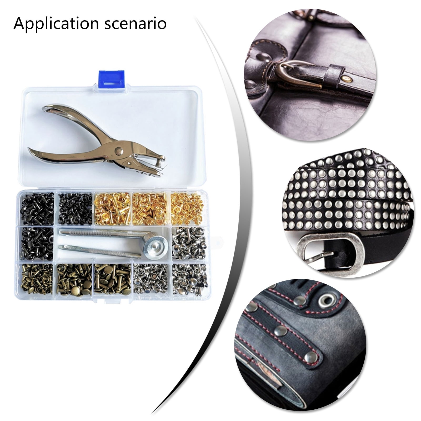 480 Sets 4 Color Leather Rivets, Double Caps Metal Rivets with Punching Pliers and 3Pcs Install Tool for Leather Craft