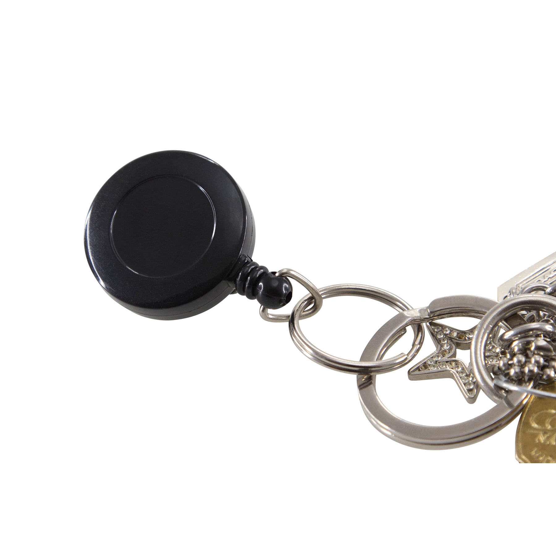 SICURIX Standard Round ID Badge Reel with Belt Clip & Key Ring, Black, Pack of 6