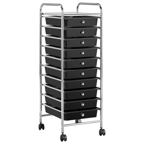 Rolling Cart Organizer Plastic Trolley with 10 Storage Drawers Utility Cart on Wheels Art Organizer Ample Storage Space, Black