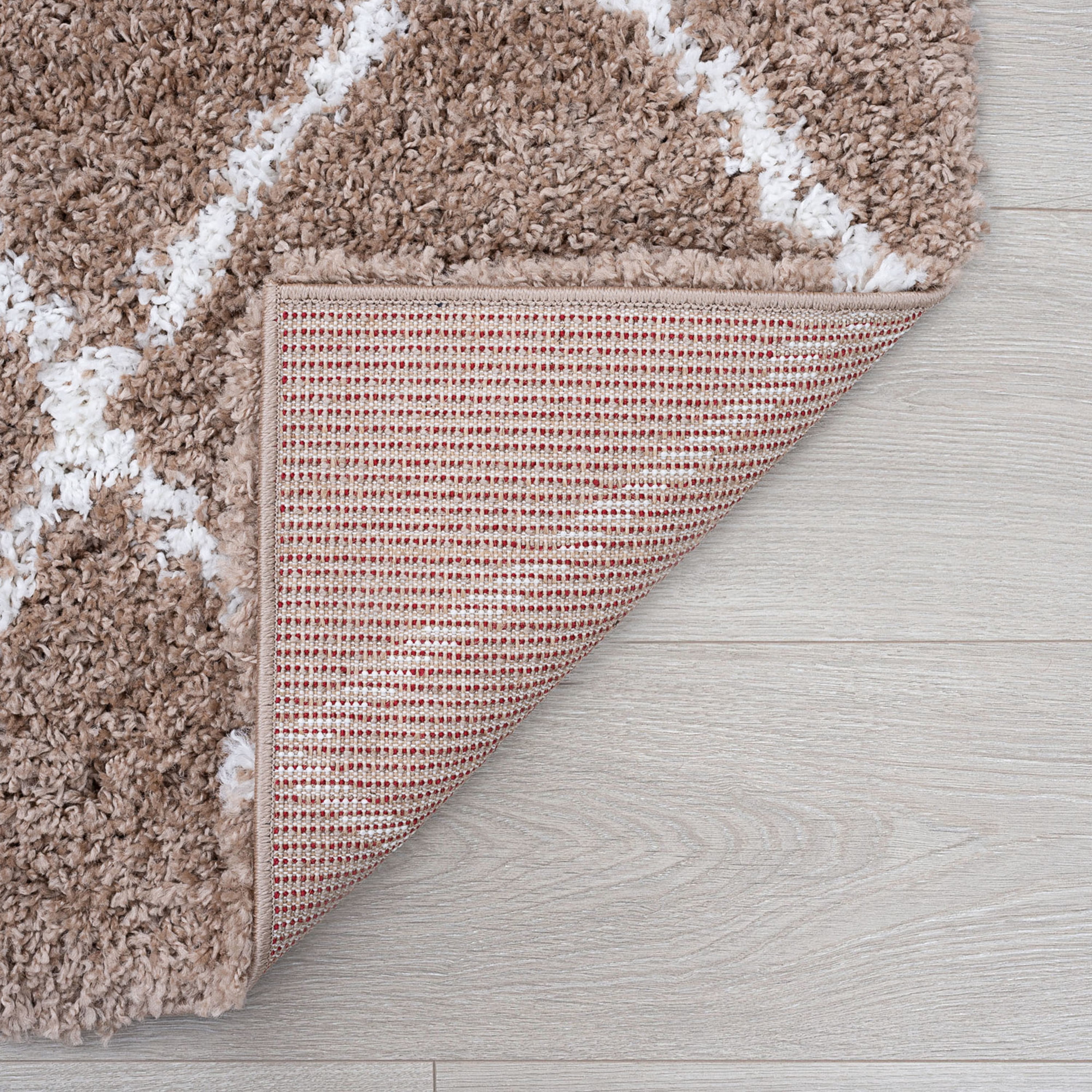 Contemporary 4x6 Area Rug Shag Thick (4' x 5'3'') Diamond Tan, White Indoor Rectangle Easy to Clean