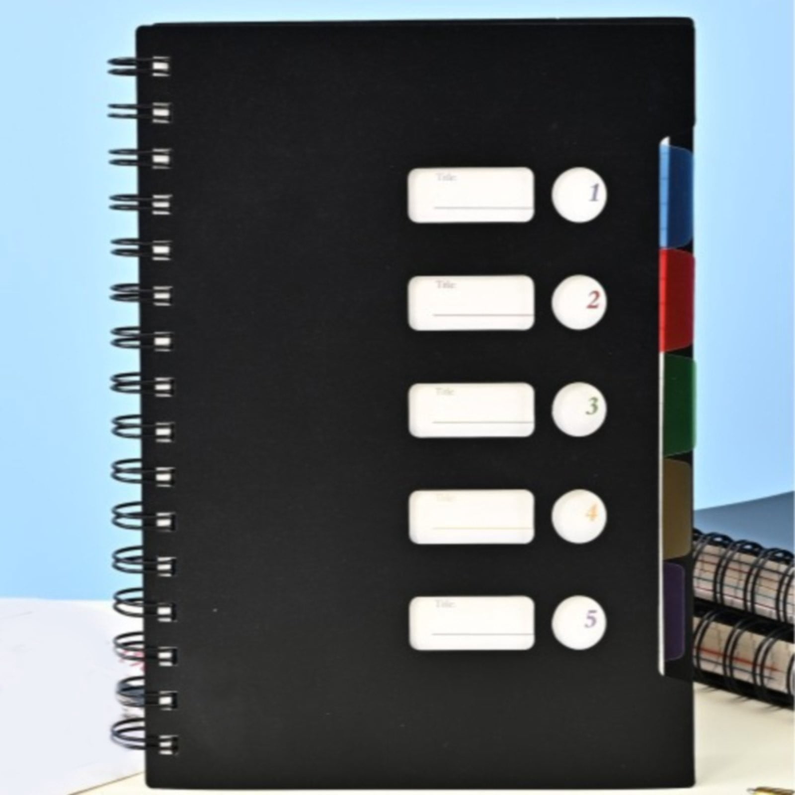 VKLU Wirebound Tabbed Notebook A5, 5 Section College Ruled Journal with Dividers, Modern Mechanical Hardcover Planner for Business & Engineering, 300 Pages, Grid Black