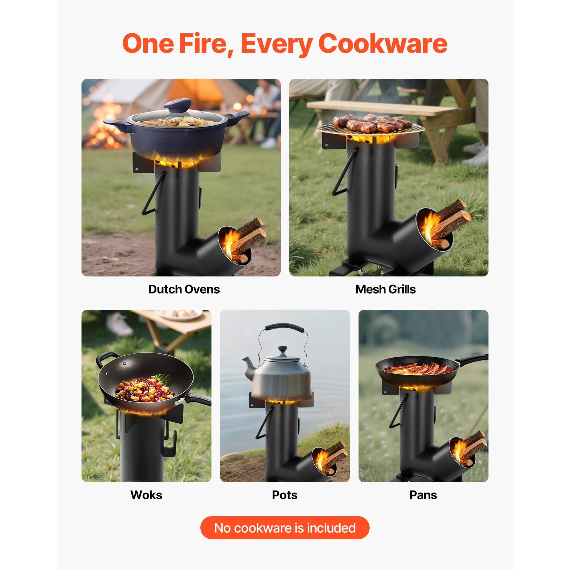 KFFKFF Portable Camping Rocket Stove, Carbon Steel Wood Burning Stove with Carrying Bag for Outdoor Cooking, Backpacking, Heating, and Backyard Use, Burns Wood, Twigs, or Sticks, Black